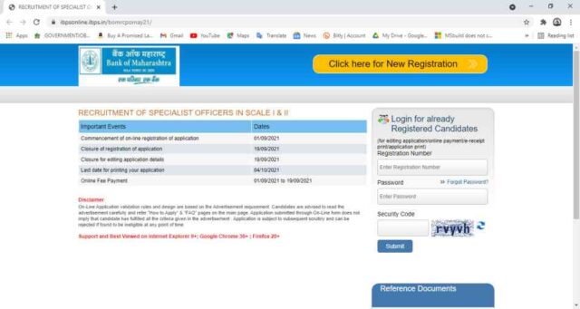 Bank of Maharashtra SO Online Form 2021