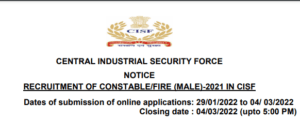 CISF Constable 2022 Online Form