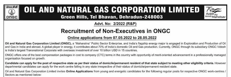 ONGC Non-Executive 2022 Online Form ONGC Non-Executive 2022 Online Form