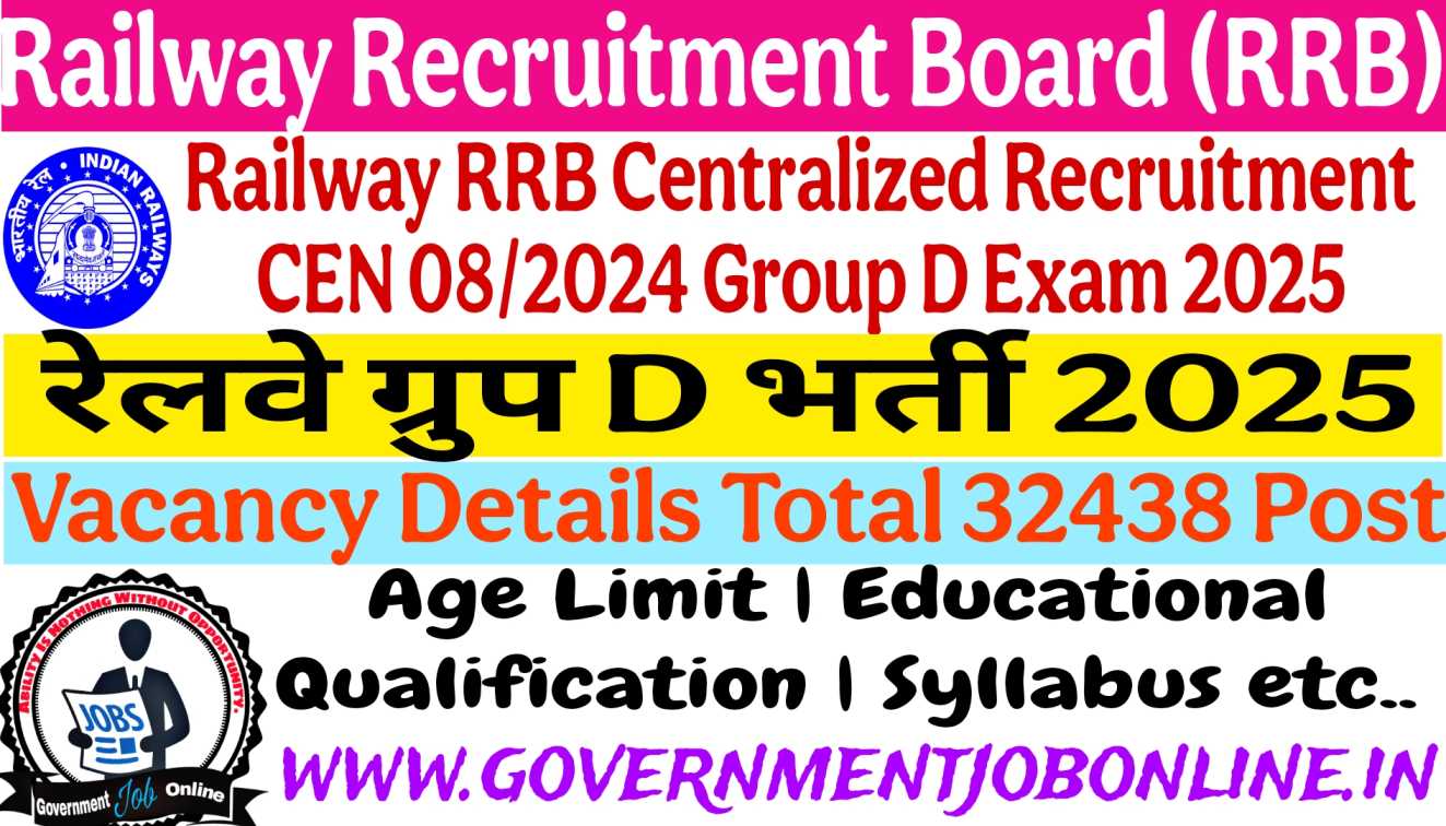 Railway RRB Group D CEN 08/2024 Online Form for 32438 Post