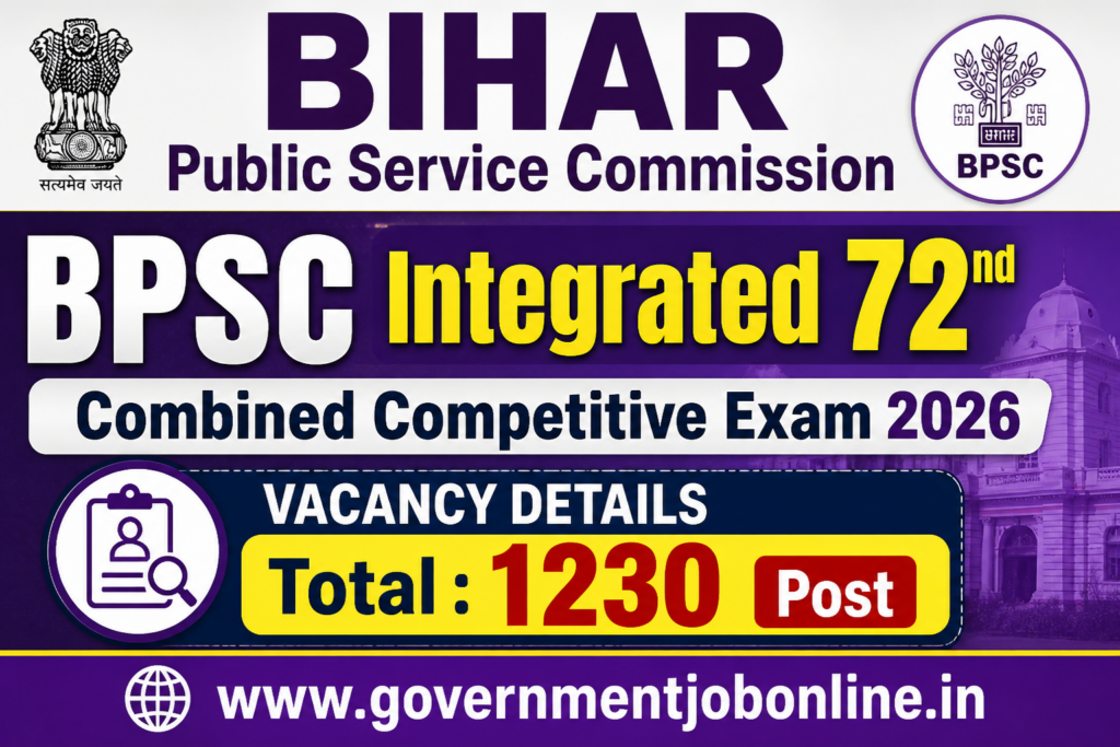 BPSC 72 Exam Notification 2026 Bihar BPSC 72nd CCE Exam 2026 Online Form