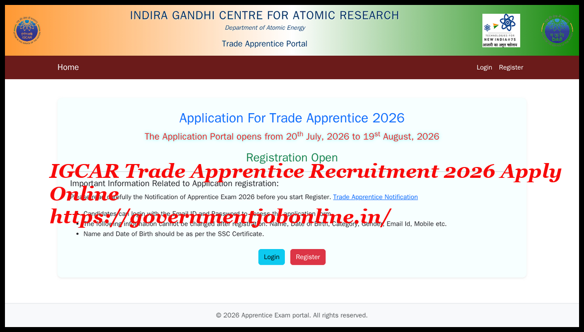 IGCAR Trade Apprentice Recruitment 2026 Apply Online 1 IGCAR Trade Apprentice Recruitment 2026 Apply Online