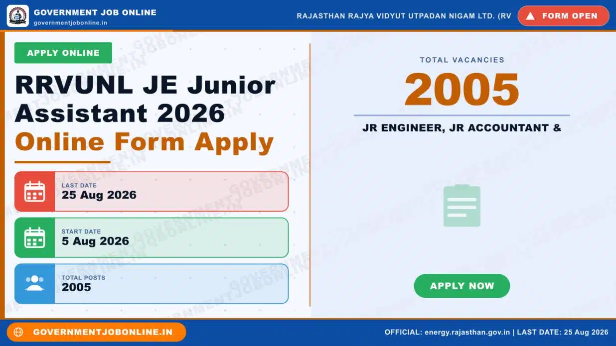 RRVUNL JE Junior Assistant 2026 Online Form Apply 1 RRVUNL JE Junior Assistant 2026 Online Form Apply