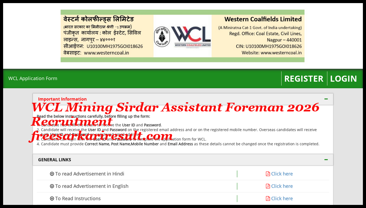 WCL Mining Sirdar Assistant Foreman 2026 Recruitment 1 WCL Mining Sirdar Assistant Foreman 2026 Recruitment