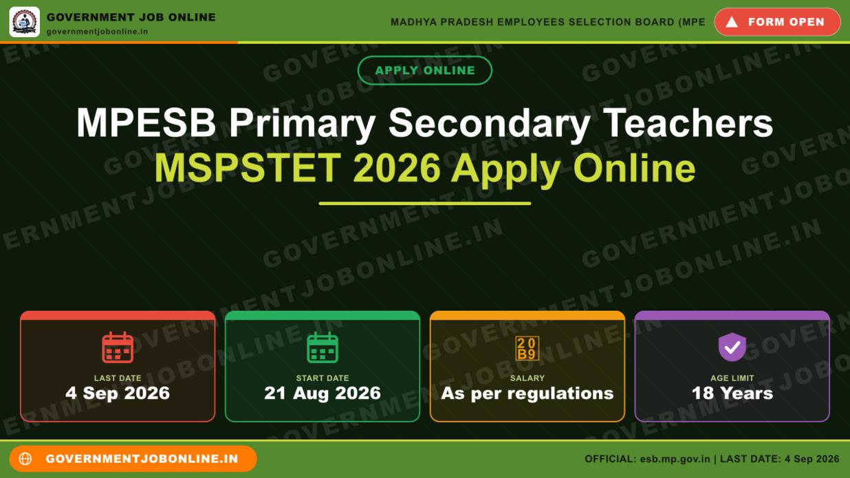 MPESB Primary and Secondary Teachers MSPSTET 2026 Apply Online MPESB Primary and Secondary Teachers MSPSTET 2026 Apply Online