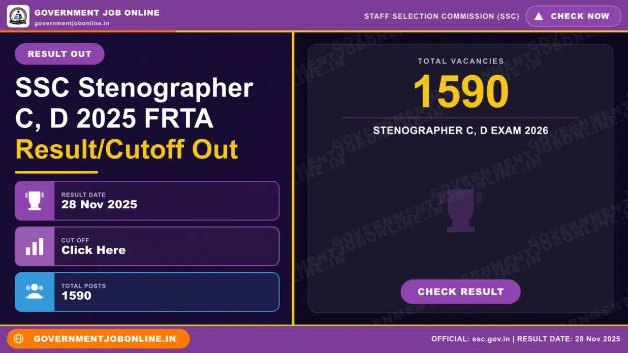 SSC Stenographer C, D 2025 FRTA Result/Cutoff Out 1 SSC Stenographer C, D 2025 FRTA Result/Cutoff Out